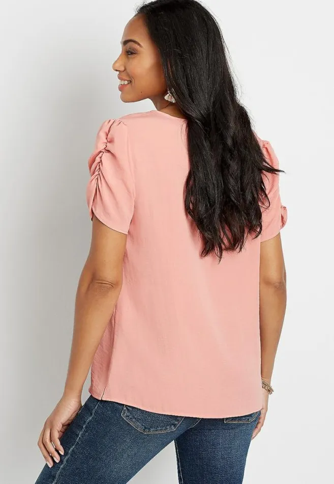 Women Rose Ruched Sleeve Blouse Maurices Tops