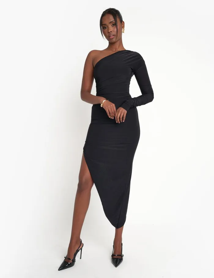 Women Ruched One Shoulder Maxi Dress Black Black Public Desire Dresses