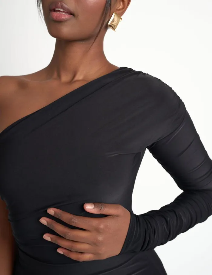 Women Ruched One Shoulder Maxi Dress Black Black Public Desire Dresses