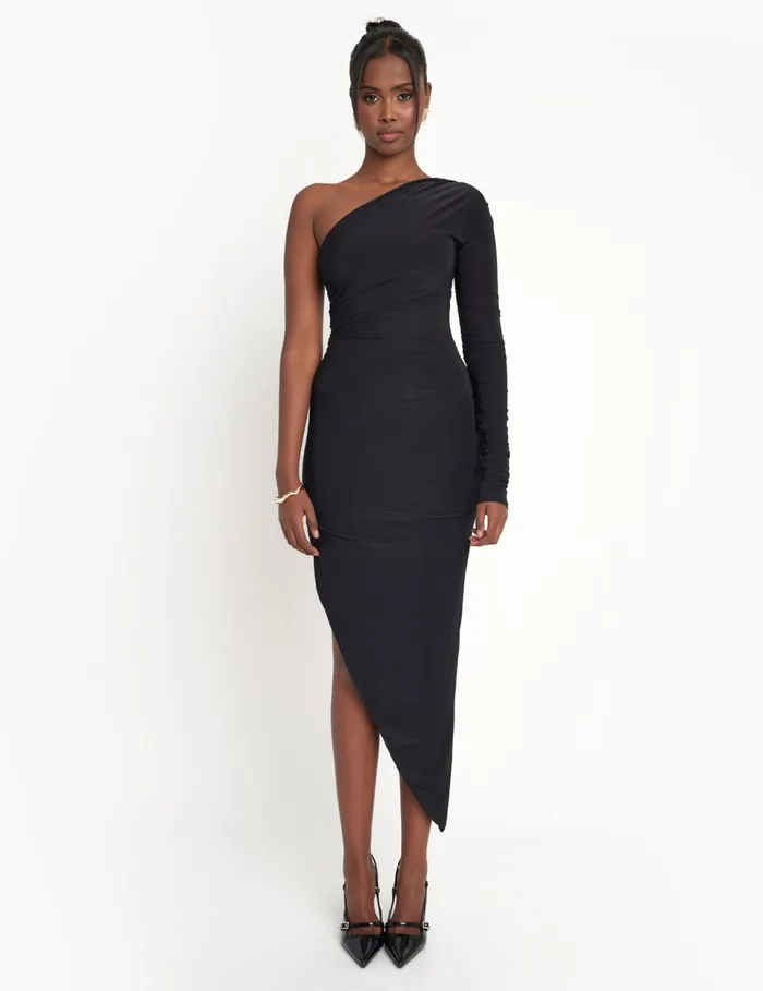 Women Ruched One Shoulder Maxi Dress Black Black Public Desire Dresses