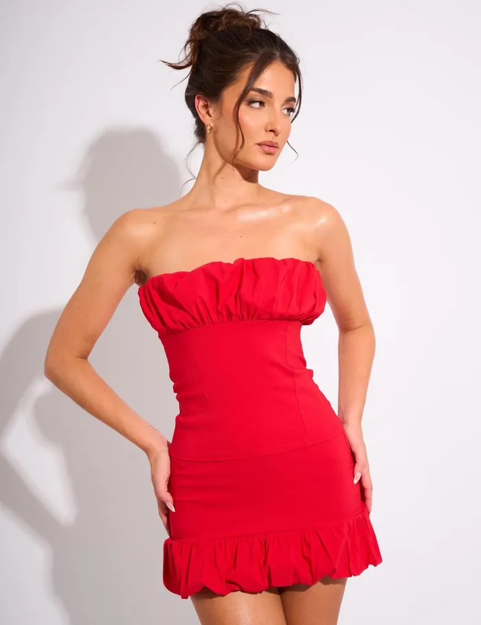 Women Ruffle Bandeau Top Co Ord Red Red Public Desire Tops
