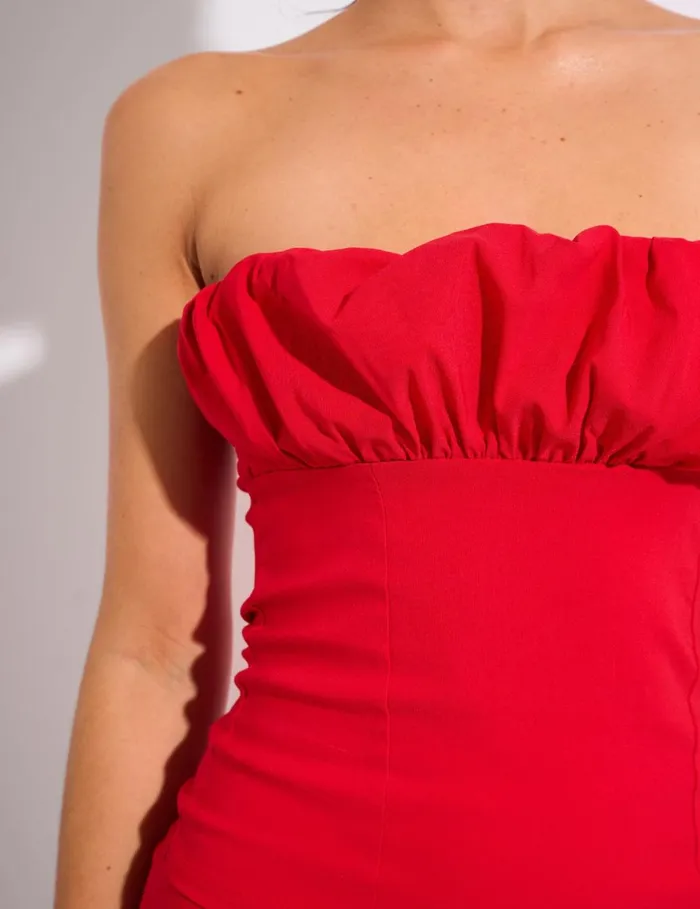 Women Ruffle Bandeau Top Co Ord Red Red Public Desire Tops