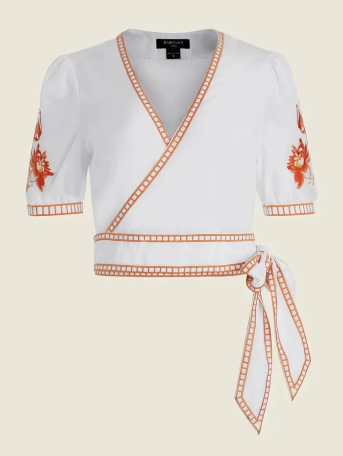 Women San Lucas Wrap Top White Multi Marciano Tops And Sweaters Women San Lucas Wrap Top White Multi Marciano Tops And Sweaters