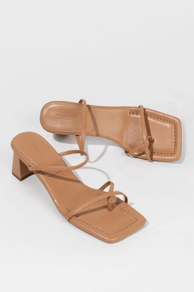 Women Sandals Cupshe Amaretto Open Toe Mid Heel Sandals Khaki