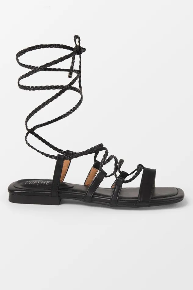 Women Sandals Cupshe Ambrosia Open Toe Flat Strappy Sandals Black