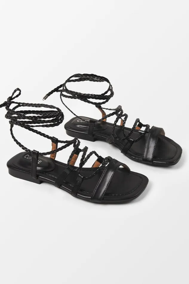 Women Sandals Cupshe Ambrosia Open Toe Flat Strappy Sandals Black