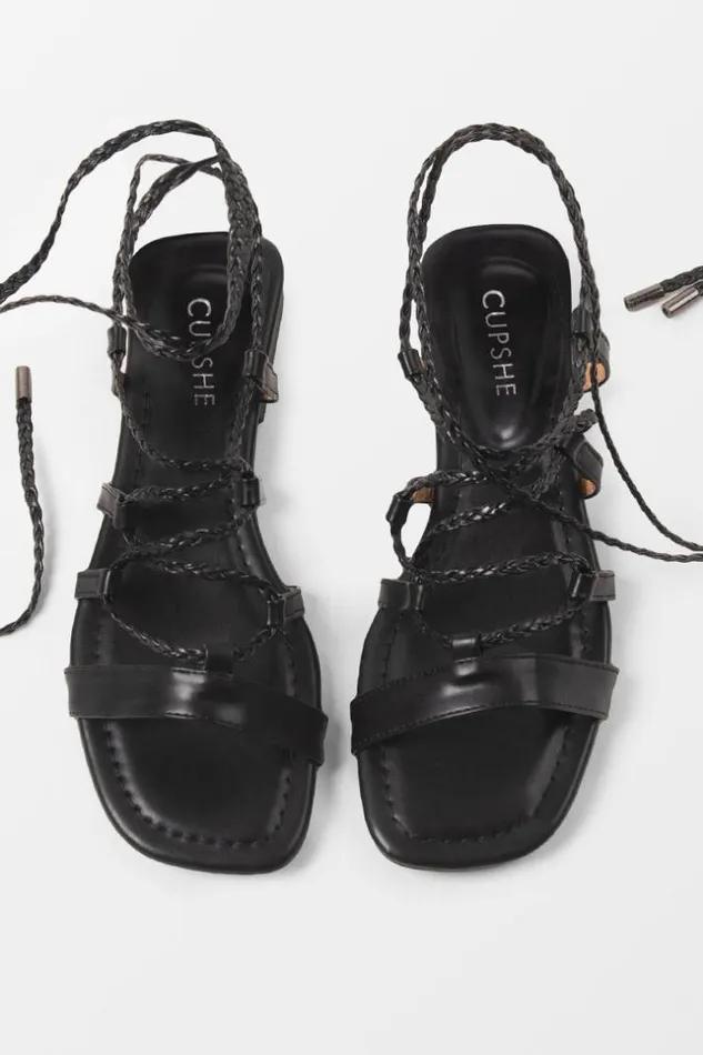 Women Sandals Cupshe Ambrosia Open Toe Flat Strappy Sandals Black