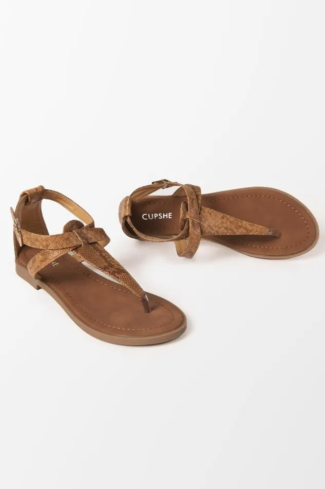 Women Sandals Cupshe Baja Brown Open Toe Thong Strap Sandals Brown