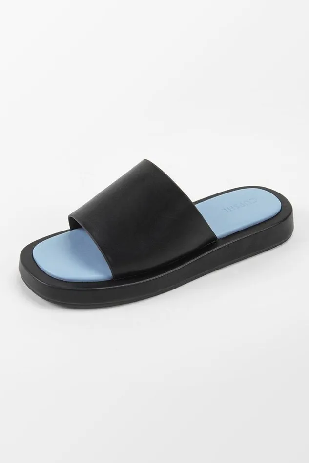 Women Sandals Cupshe Coffee Run Black Wide Band Slide Sandals Black