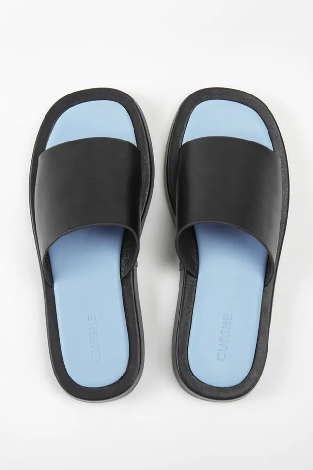 Women Sandals Cupshe Coffee Run Black Wide Band Slide Sandals Black