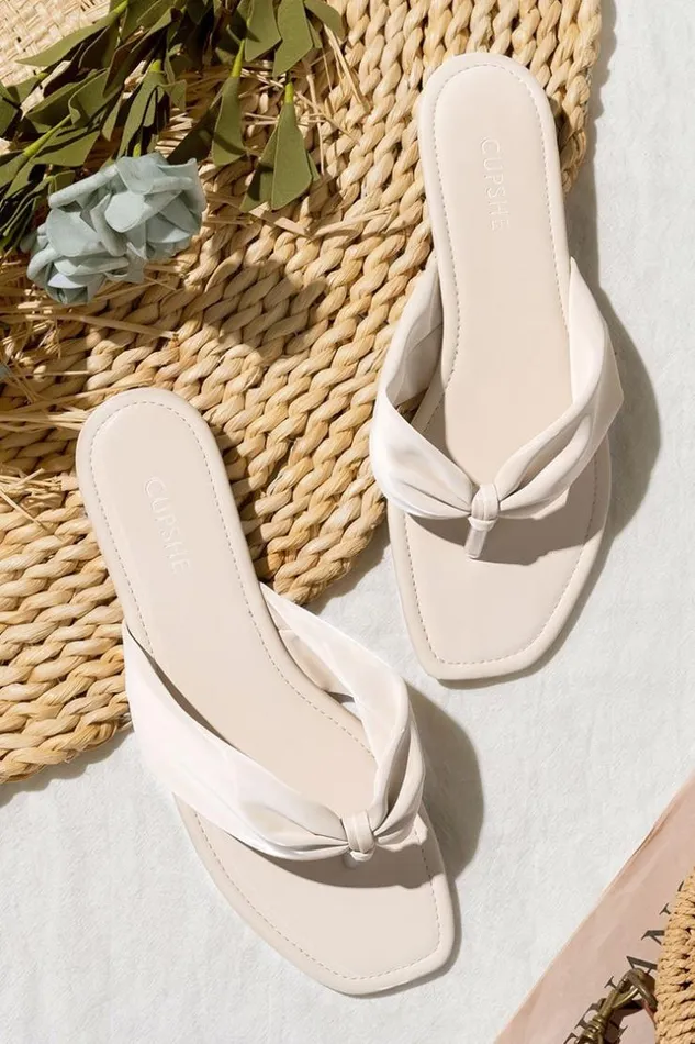 Women Sandals Cupshe Hera Ruched Thong Sandals White