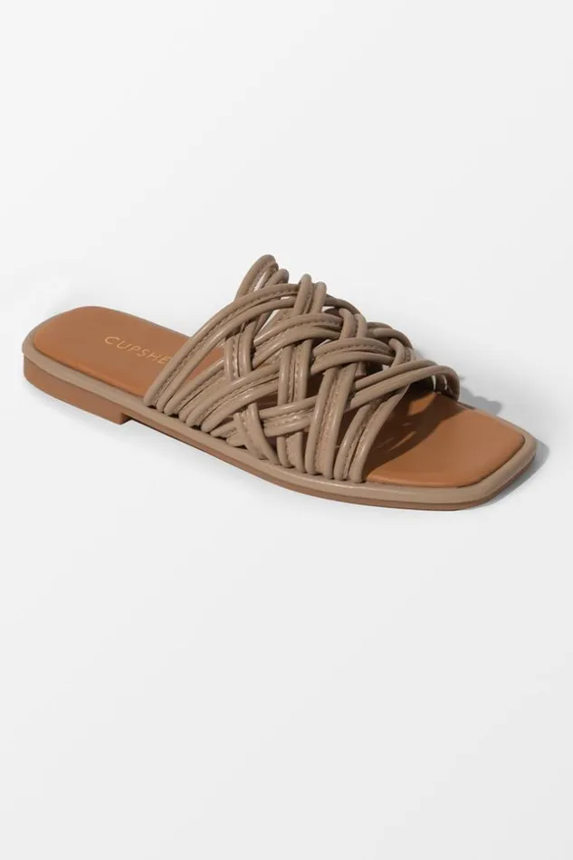 Women Sandals Cupshe Love Language Square Toe Flat Sandals Brown