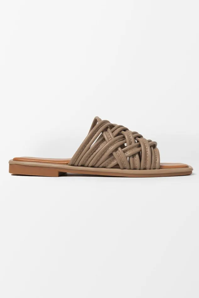 Women Sandals Cupshe Love Language Square Toe Flat Sandals Brown