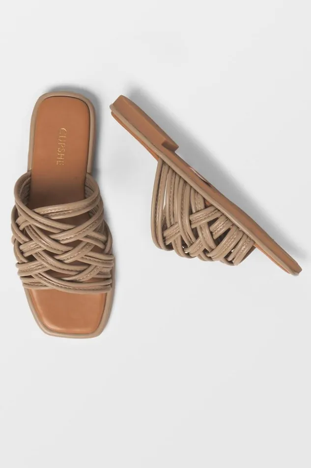Women Sandals Cupshe Love Language Square Toe Flat Sandals Brown