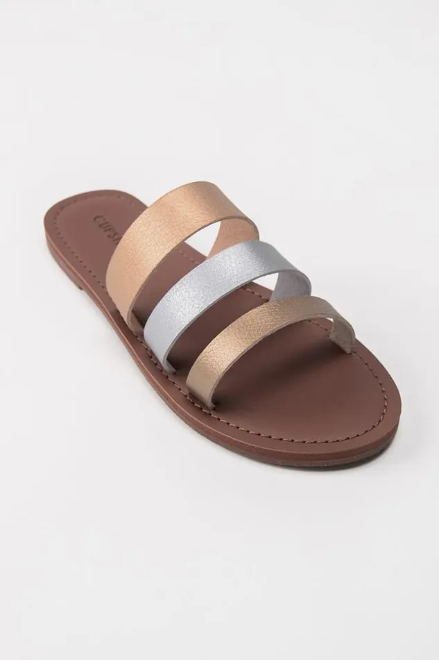 Women Sandals Cupshe Olympia Three Straps Slides Gold