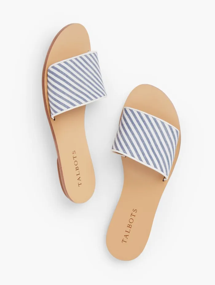 Women Sandals Talbots Hannah Piped Slides Bluewhite