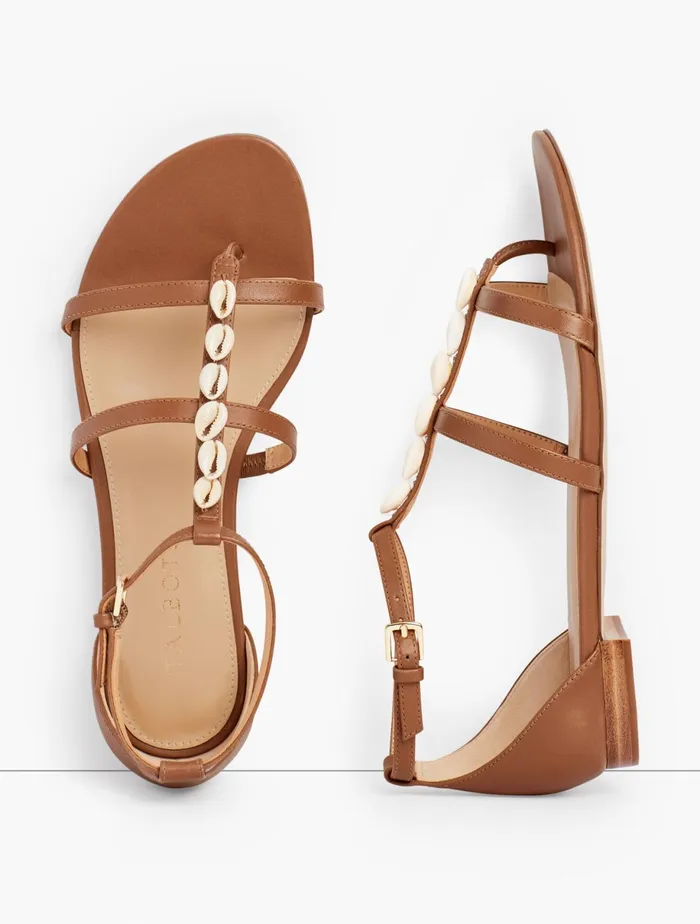 Women Sandals Talbots Keri Vachetta Leather Sandals Havana Tan