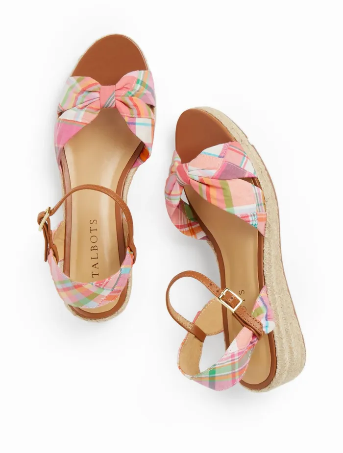 Women Sandals Talbots Pamela Twist Espadrille Wedges Coral Multi