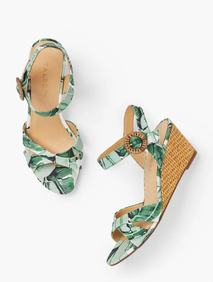 Women Sandals Talbots Royce Canvas Wedge Sandals Greenwhite