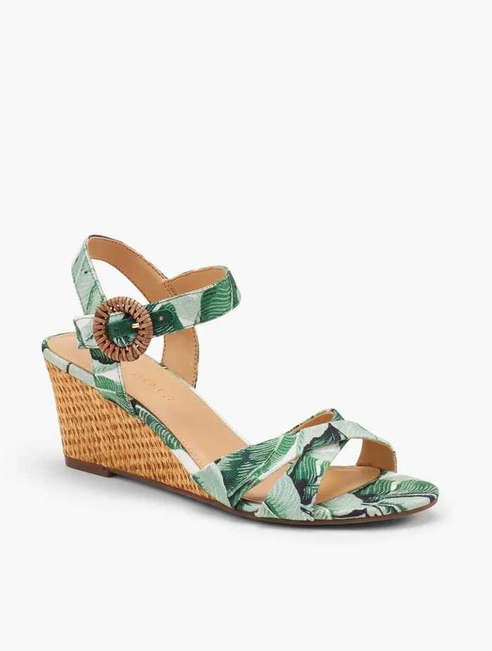 Women Sandals Talbots Royce Canvas Wedge Sandals Greenwhite