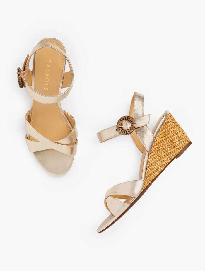 Women Sandals Talbots Royce Vachetta Wedge Sandals Gold