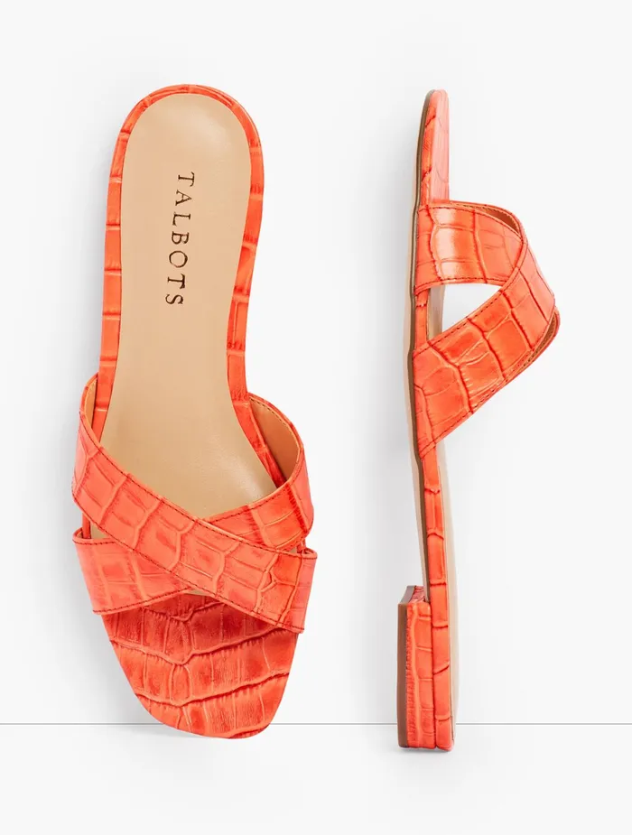 Women Sandals Talbots Violet Crisscross Leather Slides Bright Papaya