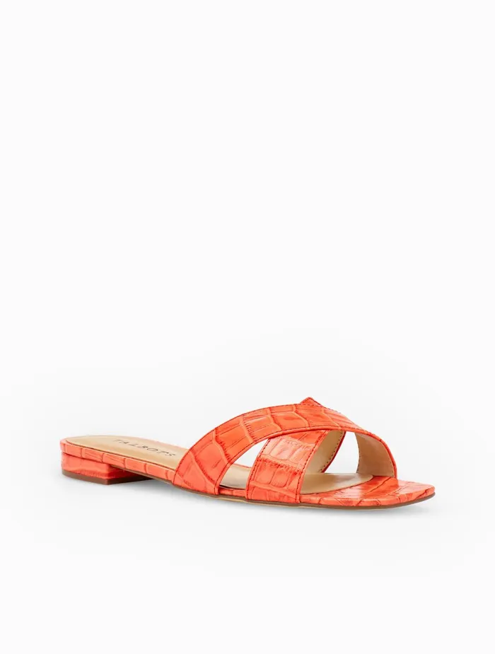 Women Sandals Talbots Violet Crisscross Leather Slides Bright Papaya