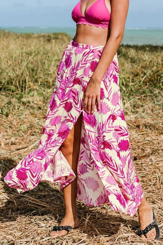 Women Sarong and Skirts Cupshe Makenna Leafy Split Skirt Pink