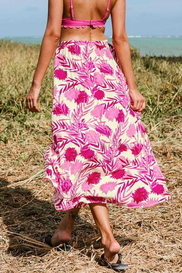 Women Sarong and Skirts Cupshe Makenna Leafy Split Skirt Pink