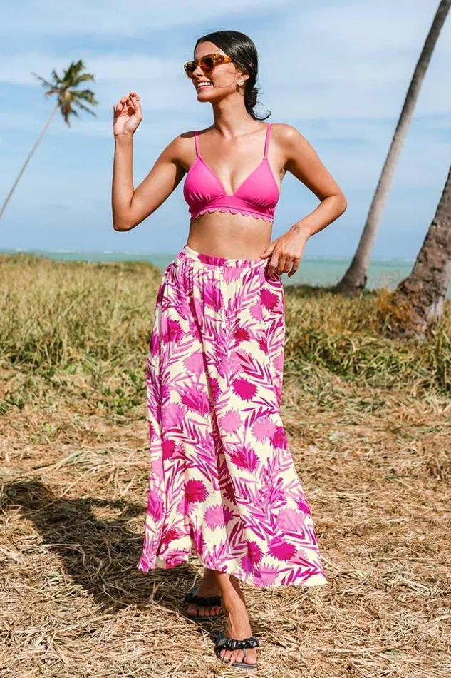Women Sarong and Skirts Cupshe Makenna Leafy Split Skirt Pink