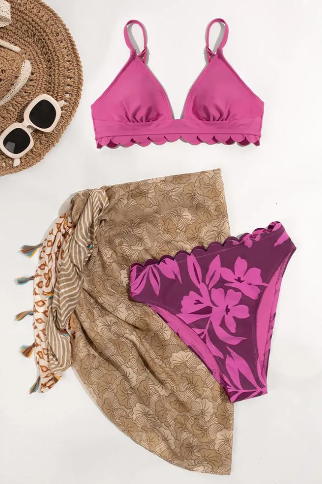 Women Sarong and Skirts Cupshe Scalloped 3 Piece Swimsuit Saraong Set Multicolor Women Sarong and Skirts Cupshe Scalloped 3 Piece Swimsuit Saraong Set Multicolor