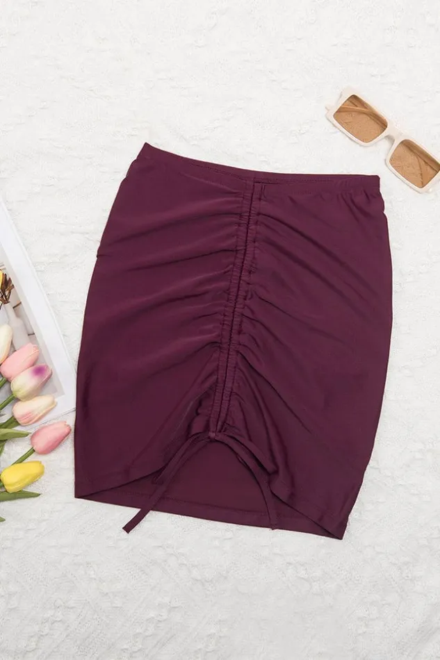 Women Sarong and Skirts Cupshe Shangrila Solids Ruched Skirt Burgundy