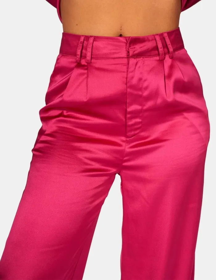 Women Satin Wide Leg Tailored Trousers Pink Kaiia Pink Public Desire Trousers