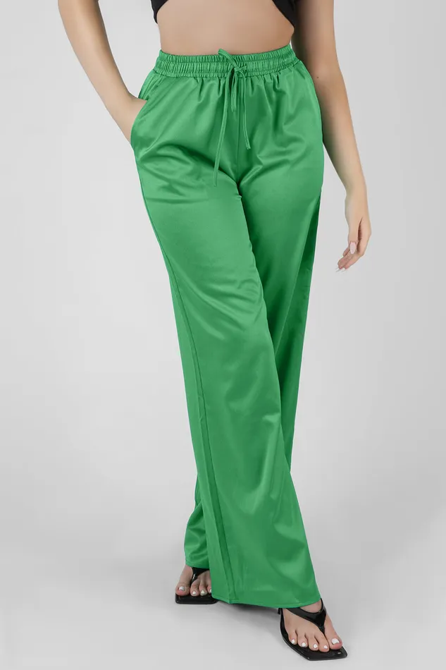 Women Satin Wide Leg Trousers Green Kaiia Green Public Desire Jogger and Leggings