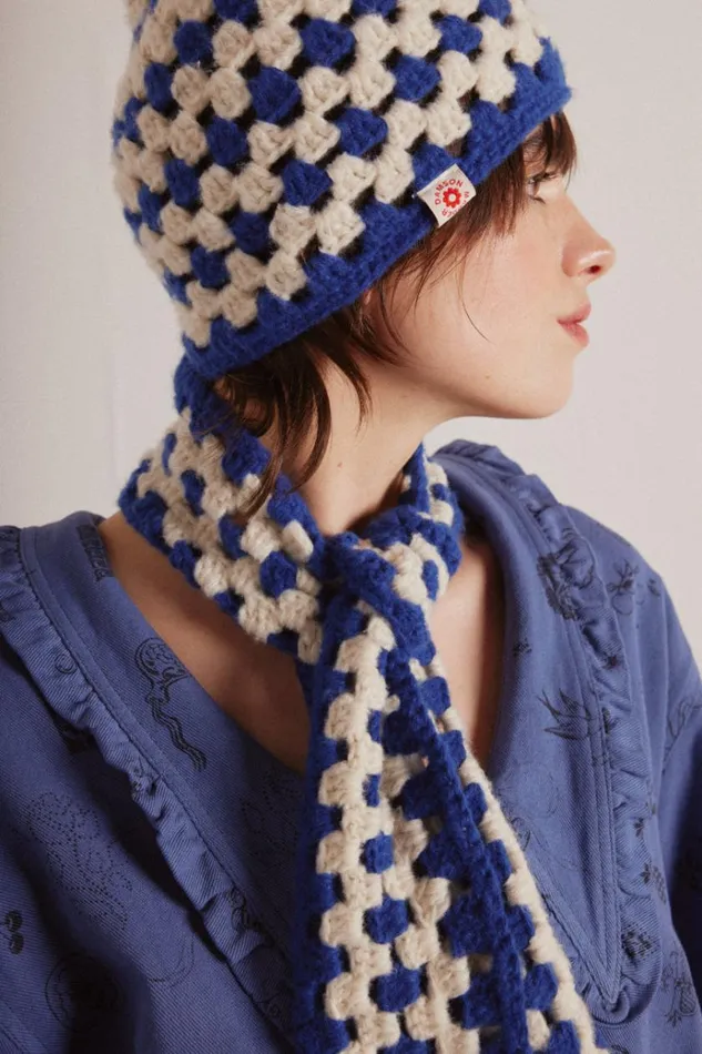 Women Scarves Damson Madder Crochet Stripe Scarf 8211 Blue