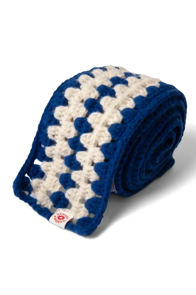 Women Scarves Damson Madder Crochet Stripe Scarf 8211 Blue