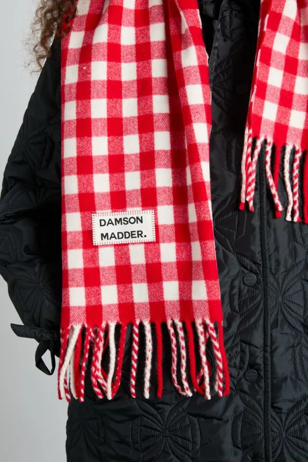 Women Scarves Damson Madder Gingham Scarf In Responsible Wool 8211 Red