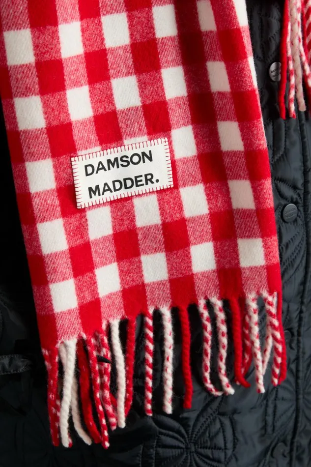 Women Scarves Damson Madder Gingham Scarf In Responsible Wool 8211 Red