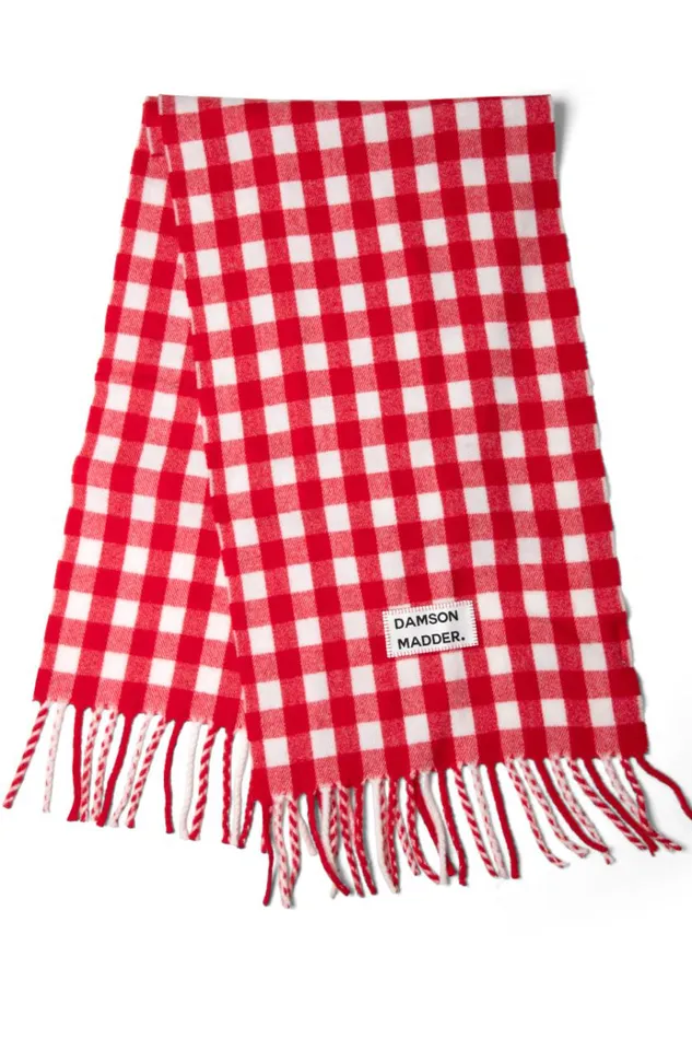 Women Scarves Damson Madder Gingham Scarf In Responsible Wool 8211 Red