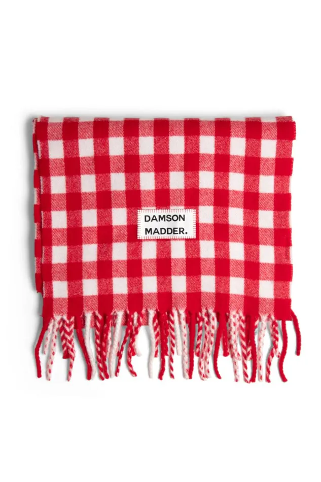 Women Scarves Damson Madder Gingham Scarf In Responsible Wool 8211 Red