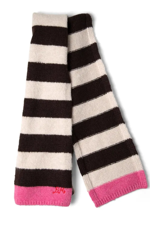 Women Scarves Damson Madder Skinny Stripe Scarf In Choc and Ecru
