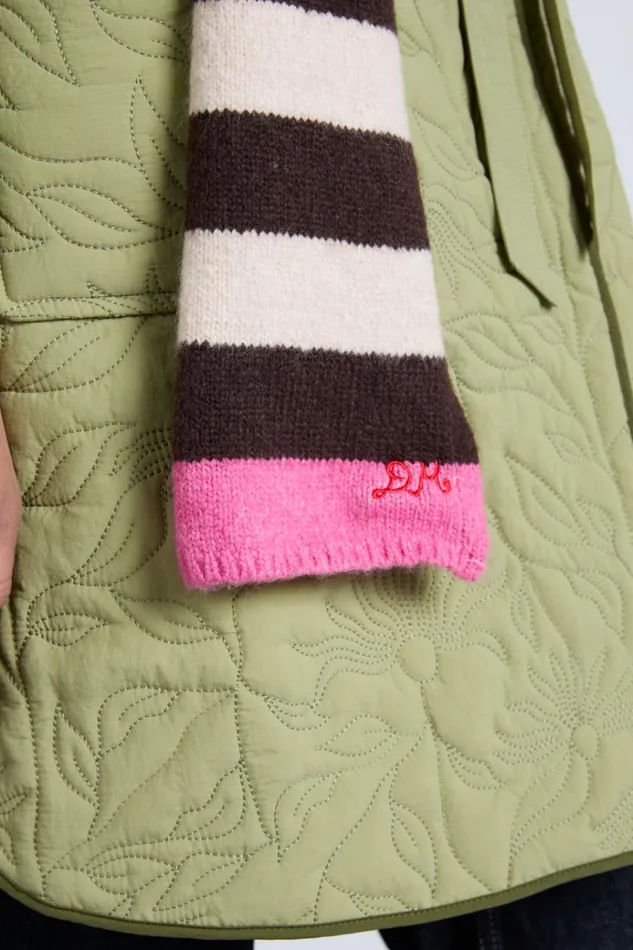 Women Scarves Damson Madder Skinny Stripe Scarf In Choc and Ecru