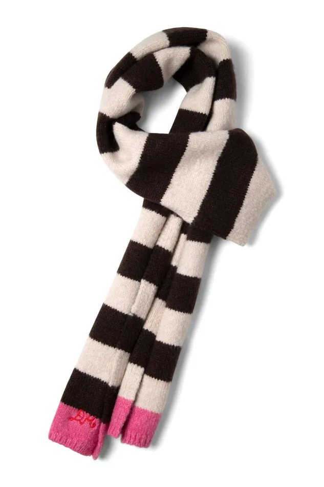 Women Scarves Damson Madder Skinny Stripe Scarf In Choc and Ecru