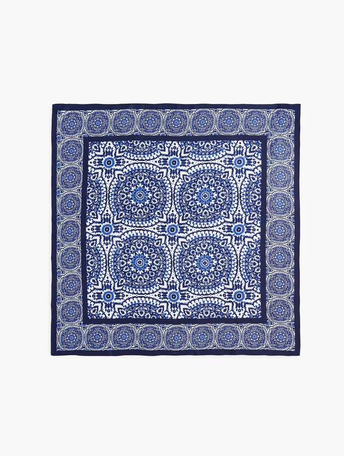 Women Scarves Talbots Coastal Medallion Silk Square Scarf Indigo Blue Multi