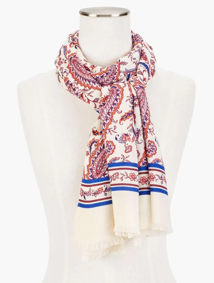 Women Scarves Talbots Dancing Paisley Oblong Scarf Ivory Multi
