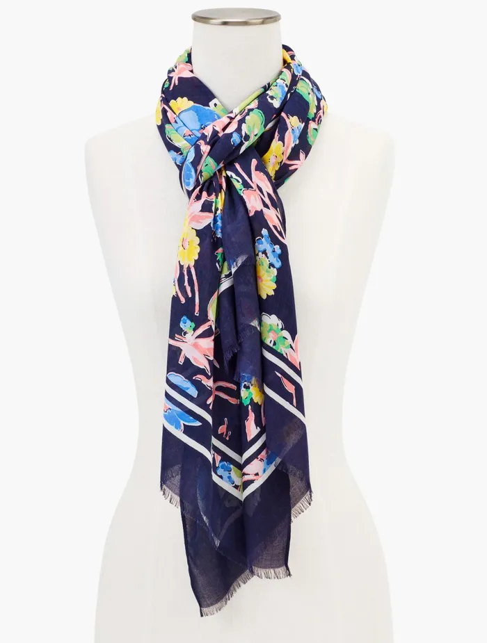Women Scarves Talbots Playful Floral Oblong Scarf India Ink Multi
