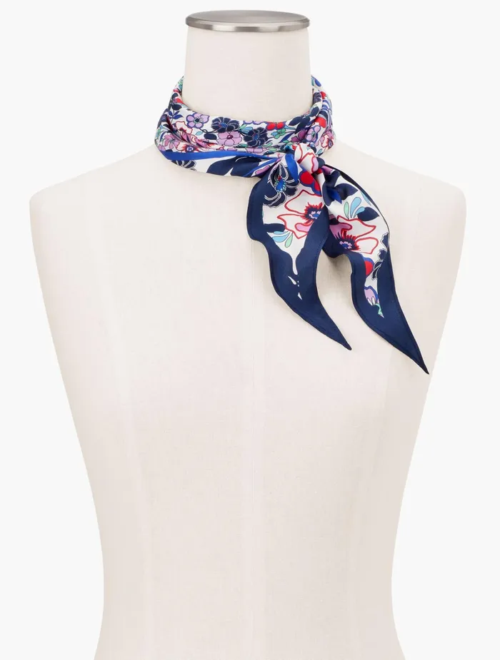 Women Scarves Talbots Silk Paradise Floral Diamond Scarf White Multi