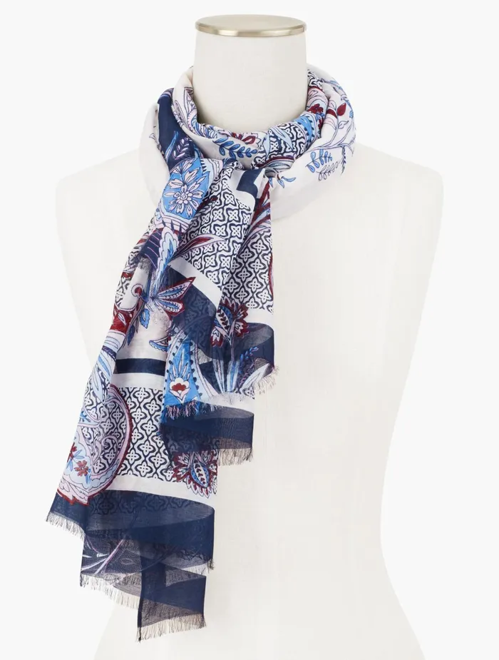 Women Scarves Talbots Winding Paisley Oblong Scarf Ivory Multi