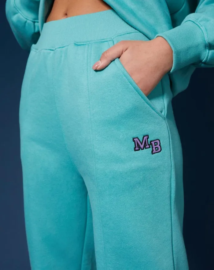 Women Seam Front Striaght Leg Embroidered Joggers Aqua Kaiia Blue Public Desire Jogger and Leggings