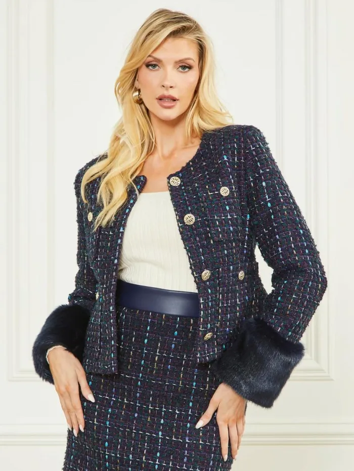 Women Secret Tweed Jacket Satellite Purple Multi Marciano Jackets